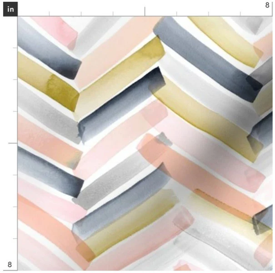 Blush & Navy Watercolor Chevron Fabric By The Yard | Boho Nursery Made To Order Organic