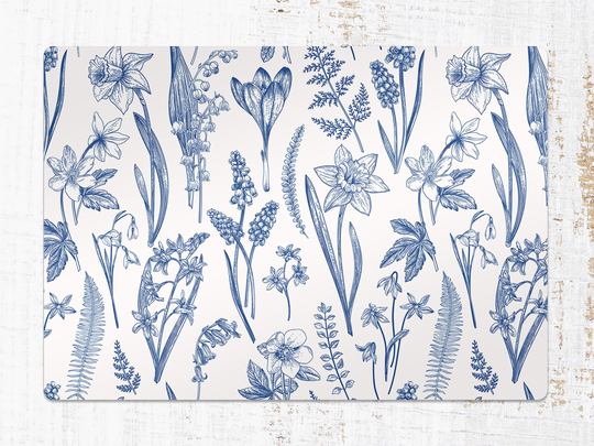 Blue Herbs Leaf Chair Mat, Navy Splat White Vinyl Floor Plant Protective Flooring, Comfort Splash Mat