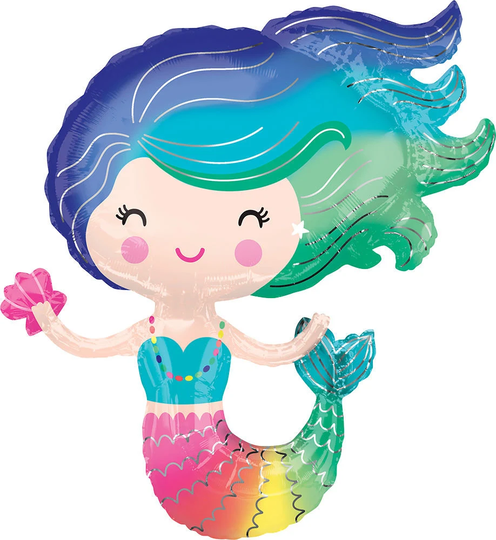 30" Colorful Mermaid Balloon - Jumbo Mylar Balloon, Party Decor, Birthday Baby Shower, Under The Sea, Ocean, Beach, Sealife