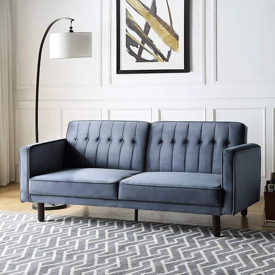 Velvet Fabric Adjustable Sofa Sleeper Sofa in Dark Grey