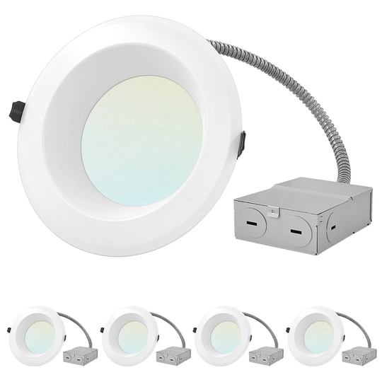 Luxrite 6" Commercial LED Recessed Light, J-Box, 4 Color Selectable, 1200/1600/2000 Lumens, Dimmable, Wet Rated 4 Pack