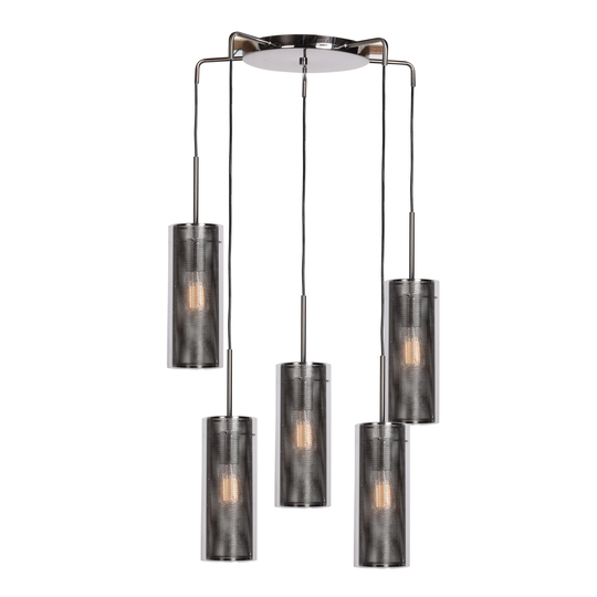 Access Lighting Multis 5-light Black Chrome Encaged Cluster Pendant with Metal Mesh/Clear Glass Shade