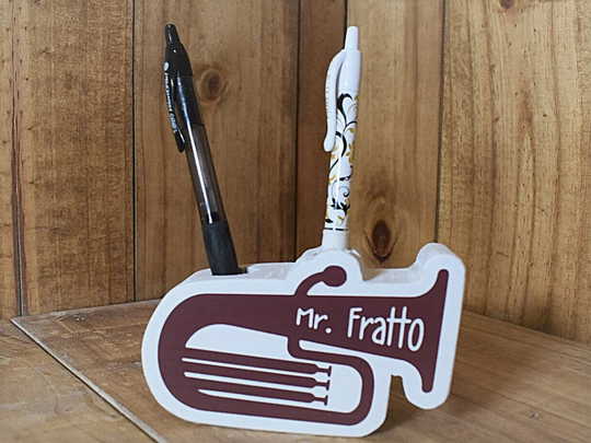 Personalized Tuba Shaped Pencil Pen Holder, Gift For Player, Band Teacher, Teacher Appreciation Gift, Gifts, Gifts