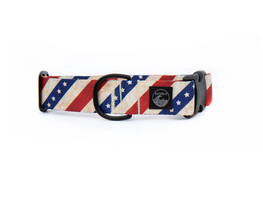 Patriotic Dog Collar | Black Metal Hardware 4Th Of July Water Resistant Pet American Flags Boy Martingale Cute