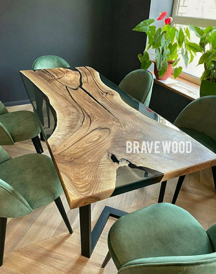 Smoke Epoxy Table, Kitchen Dining Table, Walnut Table, Epoxy Custom Resin