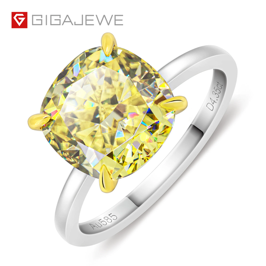 5Ct Vivid Yellow Uncoated Color 10mm Cushion Cut Ring Moissanite 9K/14K/18K White Gold, Ring, Engagement Women Gift