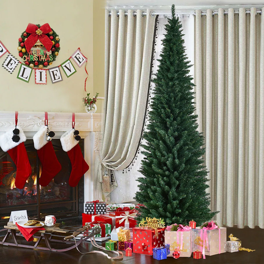 Costway 9Ft PVC Artificial Pencil Christmas Tree Slim w/ Stand Home - 9 FT