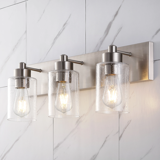 Lydia 3-Light Seeded Glass/Iron Modern Contemporary LED Vanity Light, by JONATHAN Y