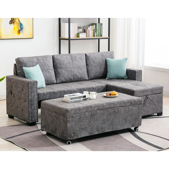 84" L-Shaped Sectional Sofa with 2 USB Charger