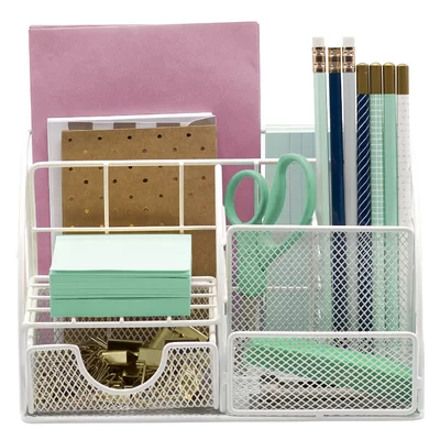 Sorbus Desk Organizer, All-In-One Stylish Mesh Desktop Caddy Includes Pen/Pencil Holder, Mail Organizer, And Sliding Drawer, Great For Home Or Office