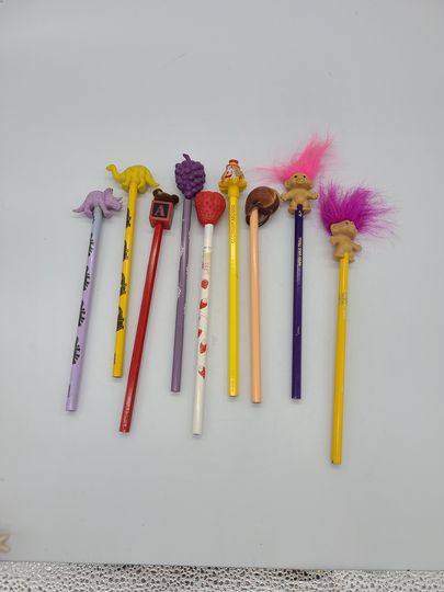 Vintage School Pencils With Amazing Toppers Sold Separately