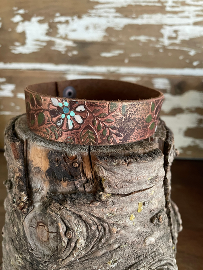 Leather Art Cuff-Create Your Own - Distressed Leather-Word Cuff-Florals