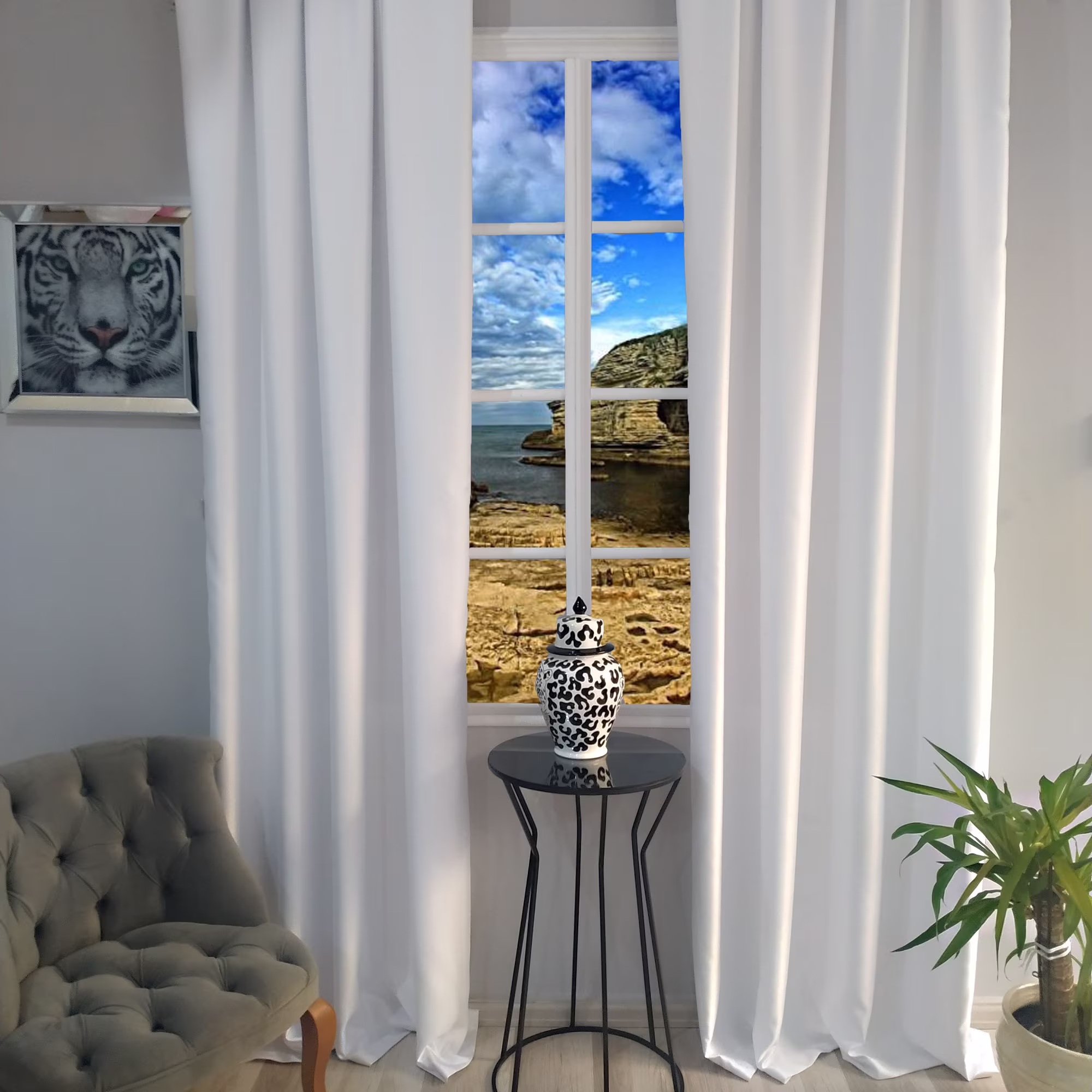 Two Panel White Blackout Curtain Set, Living Room Bedroom Kitchen Nursery Drapes, Custom Size, Solid Smooth Plain Colors