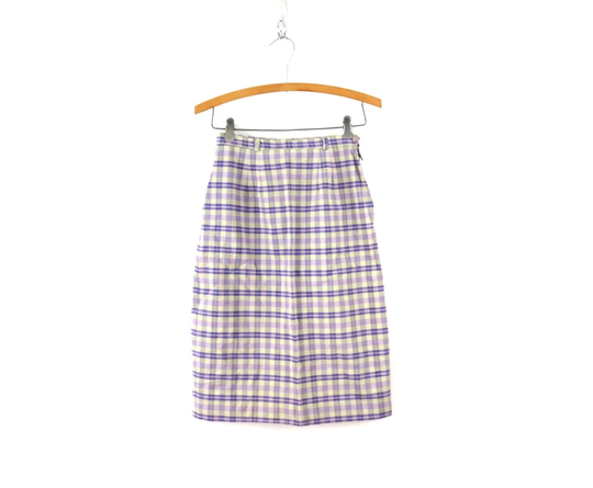 Purple & Gray Pencil Skirt High Waisted Preppy Vintage Below The Knee Women's 23 Inch Waist