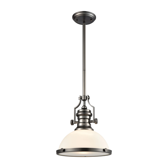 Chadwick 1-Light Pendant in Black Nickel with White Glass