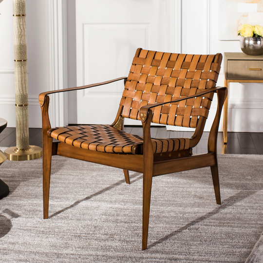 SAFAVIEH Couture Dilan Leather Safari Chair - 24.5" W x 30" L x 30" H