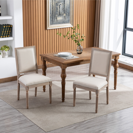 Solid Wood Frame Antique Painting Linen Fabric Dining Chair,Set of 2