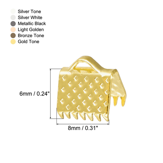 480Pcs Ribbon Crimp Clamp Ends, 8mm Bookmark Pinch Clasps, 6 Assorted Colors - 6 Assorted Colors