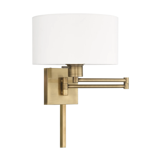 Livex Lighting 1-Light Off-White Drum Shade Swing Arm Wall Lamp - 11"W x 11"H x 24.25"D