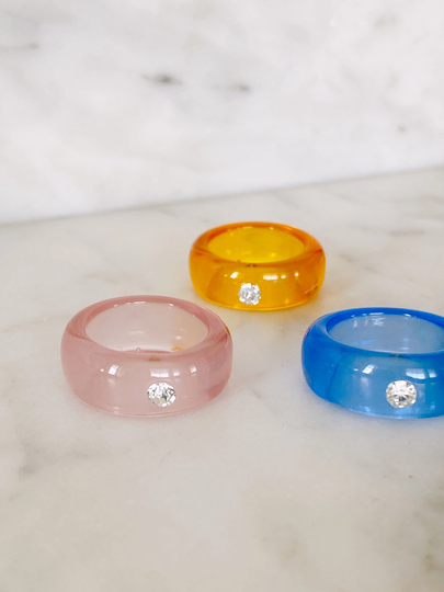 Clear Chunky Colorful Ring | Plastic Rhinestone Color