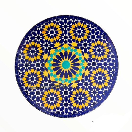 Customizable Mosaic Table For Outdoor & Indoor Midcentury Living, Table, Moroccan Intricately Designed Round Tile Top