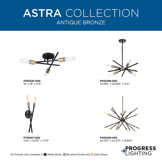 Astra Collection 3-Light 18 in. Antique Bronze Modern Semi-Flush Mount Light - Medium