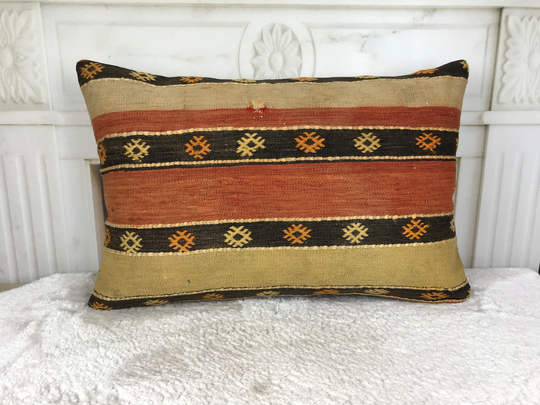 Nomadic Kilim Pillow, Vintage Sofa Ethnic Bedding Cushion, Decorative Throw 16x24 Handwoven Accent Pillows, 2438