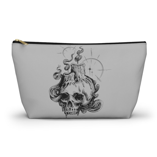 Gothic Skull & Candle Makeup Accessory Pouch With T-Bottom | Goth Girl Witchy Travel Bag Witchcraft School Pencil