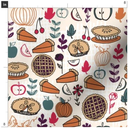 Thanksgiving Food Fabric By The Yard | Pie Pumpkin Apple Fall Autumn Harvest Custom