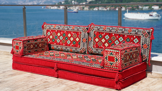Meditation Yoga Floor Sofas, Red Arabic Sofa Seating Set, Moroccan Cushions, Sectional Sofa, Majilis