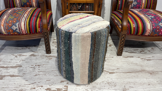 Gray White Round Ottoman Pouf Stool Bean Bag Pouffe Kids Adult Floor Chair Decorative Comfortable Turkish 18x18 Inches