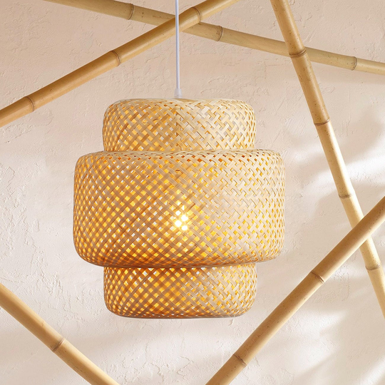 Light Brown 1-Light Rustic Rattan Weave Basket Woven Pendant Light
