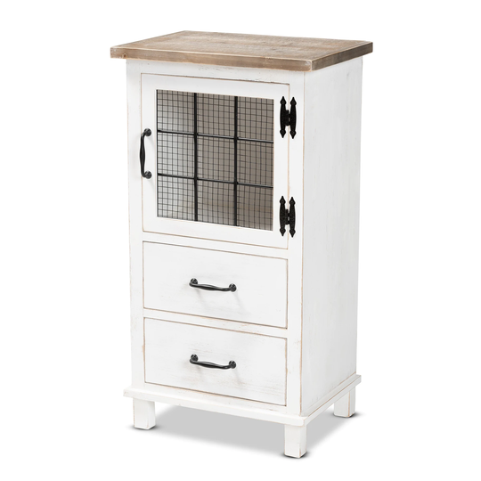 Faron Traditional Farmhouse White and OakWood 2-Drawer Storage Cabinet
