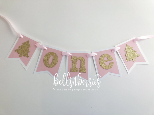 Pink & Gold Christmas High Chair Banner/Birthday Merry First Highchair