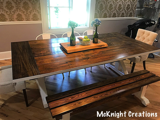 Farmhouse Dining Table With Matching Bench