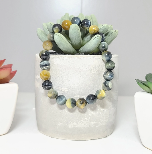 Golden Blue Tiger's Eye Beaded Bracelet