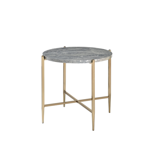 Modern Style End Table, Faux Marble & Champagne Finish