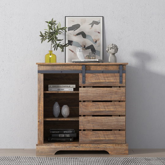 Storage Cabinet Buffet Sideboard with Sliding Barn Door and Interior Shelves, Modern Farmhouse-Inspired - Espresso