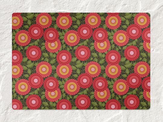 Round Flowers Chair Mat, Red Protective Green Splat Oriental Vinyl Floor Area Rug, Housewarming Gift, Splash Mat