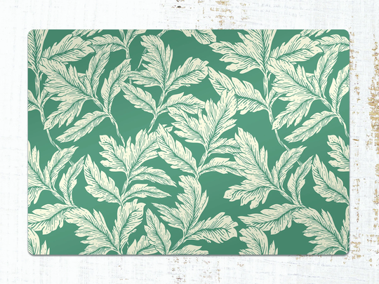Vintage Leaves Chair Mat, Green Vinyl Floor White Protective Botanical Splat Pad, Office Room Rug, Comfort Mat