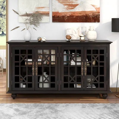 Sideboard With Adjustable Height Shelves And Metal Handles