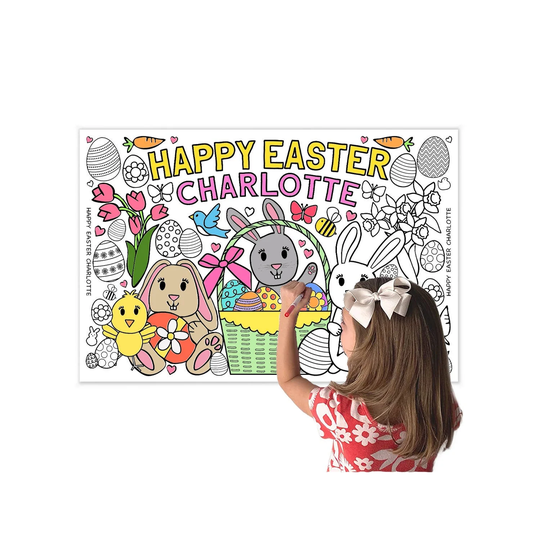 Personalized Easter Coloring Poster With Name | Bunny Themed Paper Roll To Color Kids Gift Idea For Basket 30" X 20" Inches