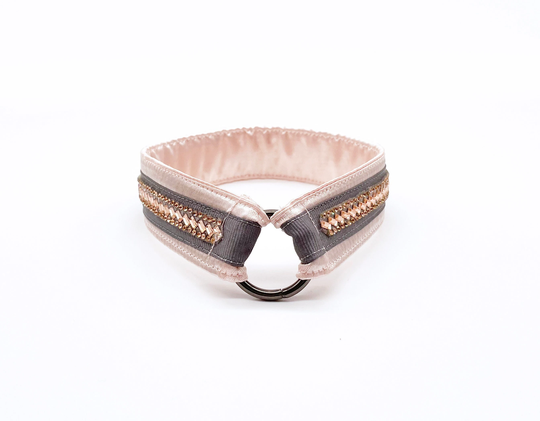 Silky Satin-Lined House Collar - Tag Holder Champagne Smoke Flat Dog Multiple Sizes Available