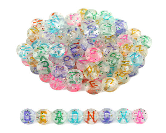 Translucent Clear Acrylic Color Abc Alphabet Letter Beads Flat Round Name Initial Words Bracelet Pony Spacer Assorted Mixed A-Z