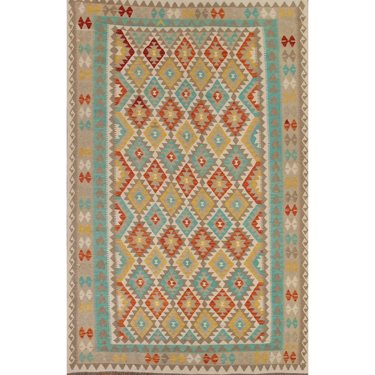 Reversible Multi-Color Kilim Geometric Area Rug Flat-weave Wool Carpet - 8'0"x 11'2"