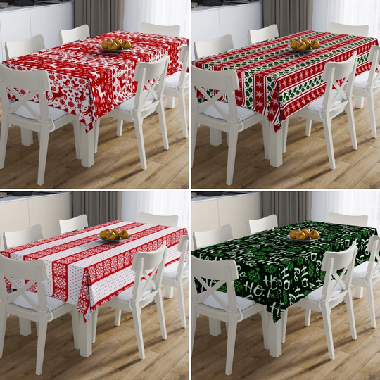 Christmas Tablecloth, Red & Green Table Cover, Kitchen Textile, Linens, Xmas Home Decor, New Year's Gift For Mom