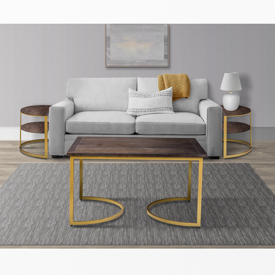 38 inch Rectangle Metal Nesting Coffee Table - 3 pcs set, Black and Gold