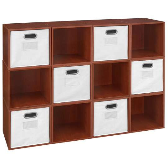 Noble Connect Storage Set - 12 Cubes and 6 Canvas Bins- Cherry/White
