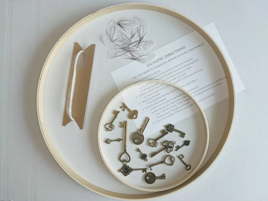 Diy Kit For The Flying Key Mobile - Wizard Themed Nursery Craft Supplies Magic Theme Baby Directions Spinning Keys With Wings