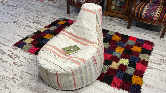 Kids Adult Living Room Game Bean Bag Pouf Chair Modern Decorative Vintage Natural Cotton Handmade Kilim Rug Ottoman